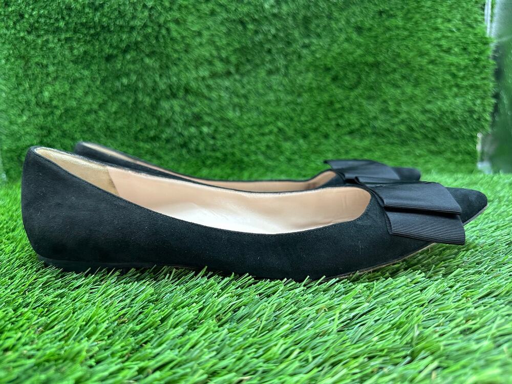 Club Monaco Ballet Flat Women's 8 Black Suede Pointed Toe Bow Detail Cocktail